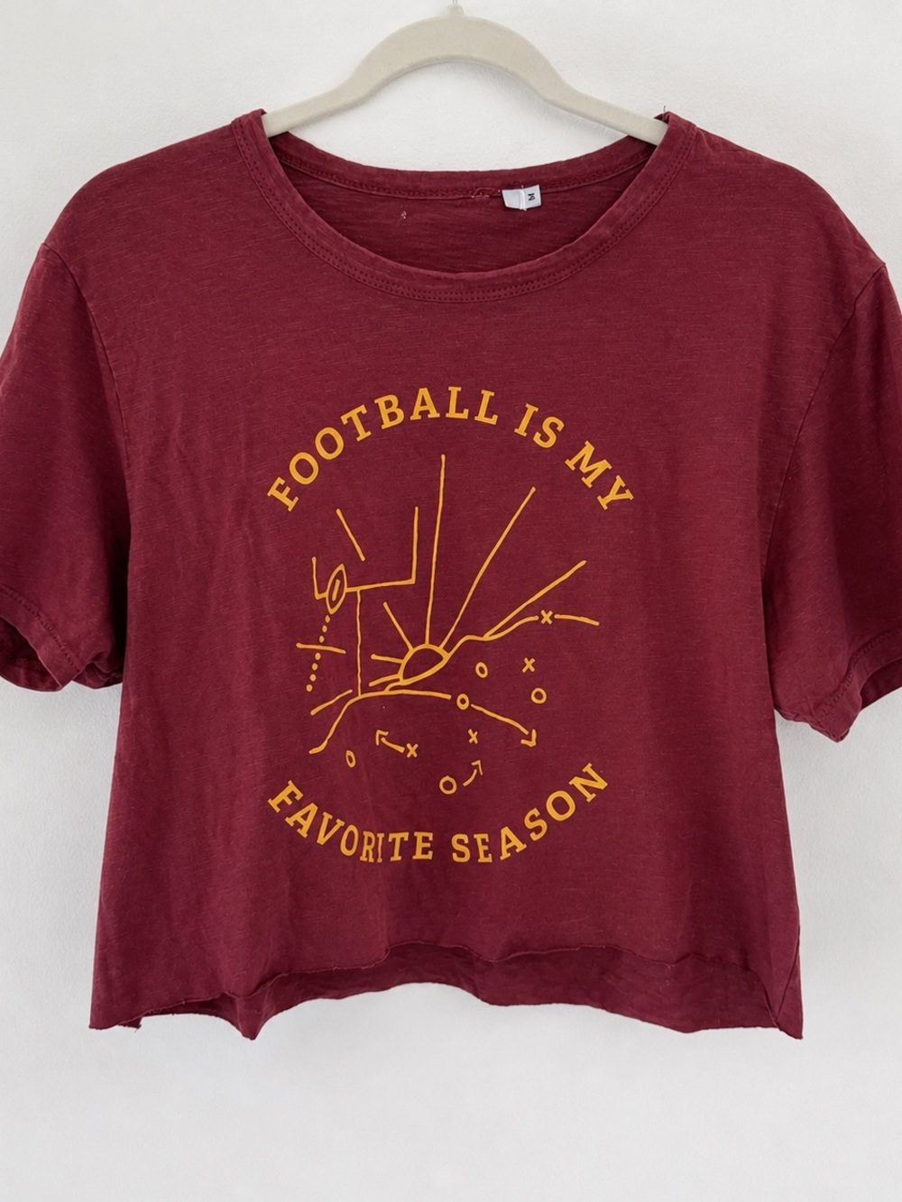 Women’s Maroon Cropped Graphic Tee - "Football Is My Favorite Season" Medium